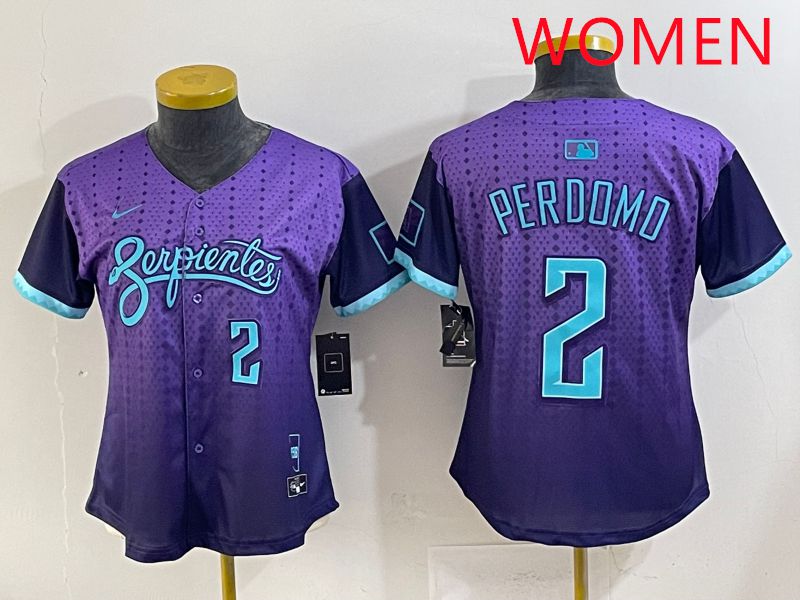 Women 2025 Arizona Diamondback #2 Perdomo Purple Joint Name Nike MLB Jersey style 6